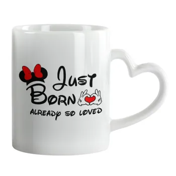 Just born already so loved, Κούπα καρδιά χερούλι λευκή, κεραμική, 330ml