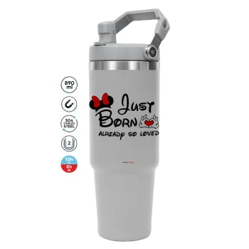 Just born already so loved, GREY color, 890ml (30oz) stainless Steel Tumbler with Handle