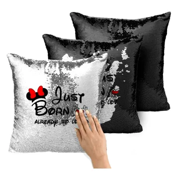 Just born already so loved, Μαξιλάρι καναπέ Μαγικό Μαύρο με πούλιες 40x40cm περιέχεται το γέμισμα