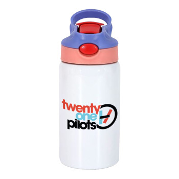 Twenty one pilots, Children's hot water bottle, stainless steel, with safety straw, pink/purple (350ml)