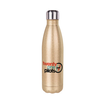 Twenty one pilots, Glitter gold stainless steel thermos bottle, double-walled, 500ml