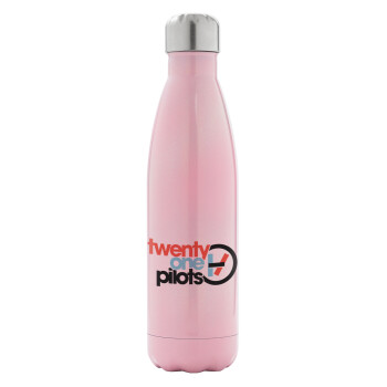 Twenty one pilots, Metal mug thermos Pink Iridiscent (Stainless steel), double wall, 500ml