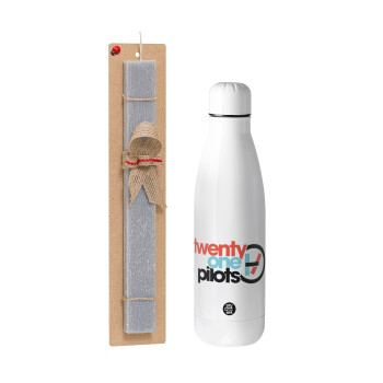 Twenty one pilots, Easter Set, metallic stainless thermos bottle (500ml) & scented flat Easter candle (30cm) (GRAY)