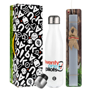 Twenty one pilots, Easter candle, metallic white thermos bottle (500ml) & aromatic flat candle (30cm) (GRAY)