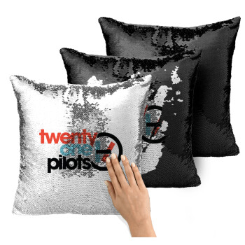 Twenty one pilots, Μαξιλάρι καναπέ Μαγικό Μαύρο με πούλιες 40x40cm περιέχεται το γέμισμα