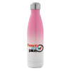 Metal mug thermos Pink/White (Stainless steel), double wall, 500ml