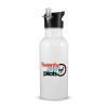 White water bottle with straw, stainless steel 600ml