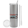 Tumbler stainless steel Silver 600ml, with metal straw & cleaning brush