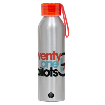 Twenty one pilots, Αλουμινένιο Αθλητικό Μπουκάλι 650ml – Ασημί με Κόκκινο Καπάκι και Λουράκι Σιλικόνης