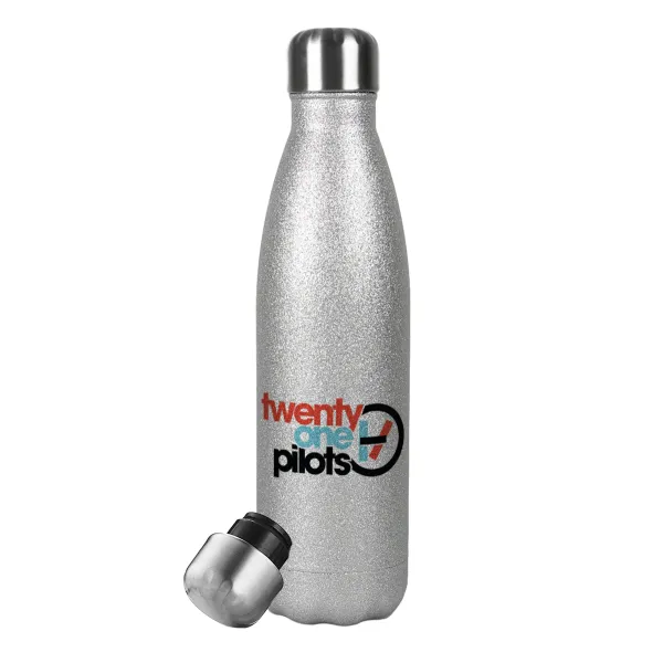Twenty one pilots — Metallic Glitter Silver Thermos Flask (Stainless steel), double-walled, 500ml