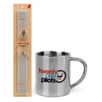 Twenty one pilots, Easter Set, metallic thermal cup (300ml) & Easter aromatic flat candle (30cm) (GRAY)