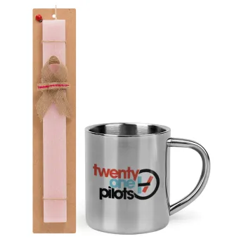 Twenty one pilots, Easter Set, metallic thermal cup (300ml) & aromatic flat Easter candle (30cm) (PINK)