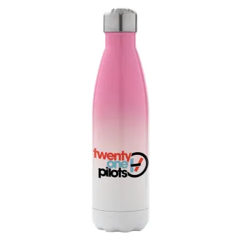 Twenty one pilots, Μεταλλικό παγούρι θερμός Ροζ/Λευκό (Stainless steel), διπλού τοιχώματος, 500ml