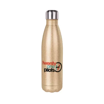 Twenty one pilots, Glitter gold stainless steel thermos bottle, double-walled, 500ml