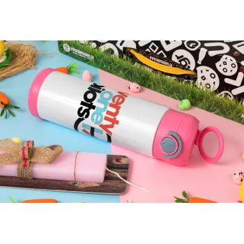 Twenty one pilots, Easter candle, Childrens hot water bottle, stainless steel, with safety straw, PINK (500ml)