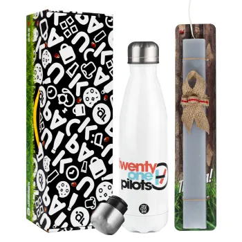 Twenty one pilots, Easter candle, metallic white thermos bottle (500ml) & aromatic flat candle (30cm) (GRAY)