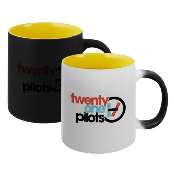 Twenty one pilots, Κούπα Μαγική εσωτερικό κίτρινη, κεραμική 330ml που αλλάζει χρώμα με το ζεστό ρόφημα
