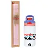 Easter Set, Children's thermal stainless steel water bottle with safety straw, pink/purple (350ml) & Easter scented flat candle (30cm) (PINK)
