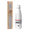 Easter Set, metallic stainless thermos bottle (500ml) & scented flat Easter candle (30cm) (GRAY)
