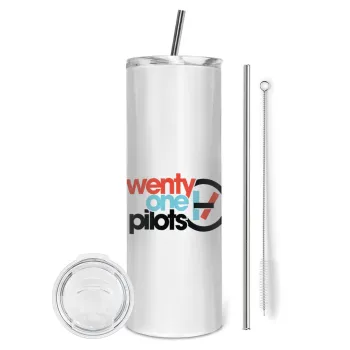 Twenty one pilots, Tumbler ποτήρι θερμό από ανοξείδωτο ατσάλι 600ml, με μεταλλικό καλαμάκι & βούρτσα καθαρισμού