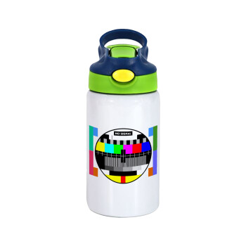 No signal, Children's hot water bottle, stainless steel, with safety straw, green, blue (350ml)