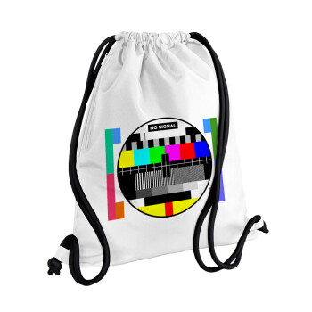 No signal, Backpack pouch GYMBAG white, with pocket (40x48cm) & thick cords