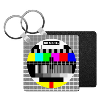 No signal, Μπρελόκ Δερματίνη, τετράγωνο ΜΑΥΡΟ (5x5cm)