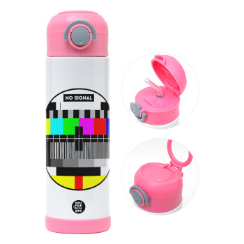 No signal, Children's hot water bottle, stainless steel, with safety straw, PINK (500ml)