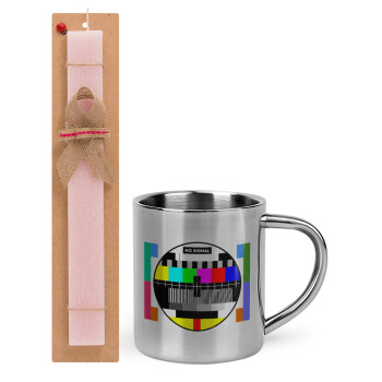 No signal, Easter Set, metallic thermal cup (300ml) & aromatic flat Easter candle (30cm) (PINK)
