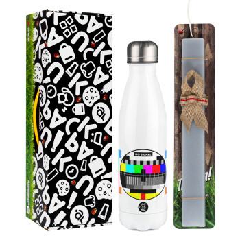 No signal, Easter candle, metallic white thermos bottle (500ml) & aromatic flat candle (30cm) (GRAY)