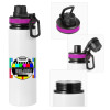 Metallic water bottle with safety lid, 850ml aluminum