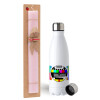 Easter Set, metallic stainless steel water bottle (750ml) & scented flat Easter candle (30cm) (PINK)