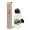 Easter Set, metallic aluminum water bottle (500ml) & aromatic flat Easter candle (30cm) (GRAY)