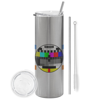 No signal, Eco friendly stainless steel Silver tumbler 600ml, with metal straw & cleaning brush