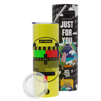 No signal, Neon Yellow Travel Tumbler, with metal straw (Stainless steel 304 Food grade, BPA free, 600ml)