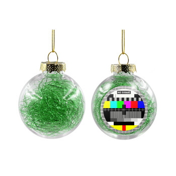No signal, Χριστουγεννιάτικη μπάλα δένδρου διάφανη με πράσινο γέμισμα 8cm