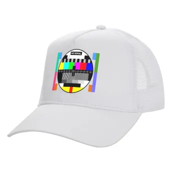 No signal, Structured Trucker Adult Hat, with Mesh, WHITE (100% COTTON, ADULT, UNISEX, ONE SIZE)