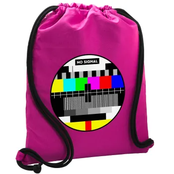No signal, Backpack pouch GYMBAG Fuchsia, with pocket (40x48cm) & thick cords