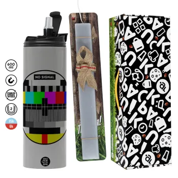No signal, Πασχαλινή Λαμπάδα με Travel Tumbler θερμό (600ml, BPA free) & κερί αρωματικό πλακέ (30cm) (ΓΚΡΙ)