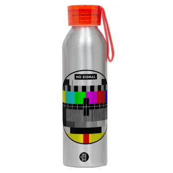 No signal, Αλουμινένιο Αθλητικό Μπουκάλι 650ml – Ασημί με Κόκκινο Καπάκι και Λουράκι Σιλικόνης
