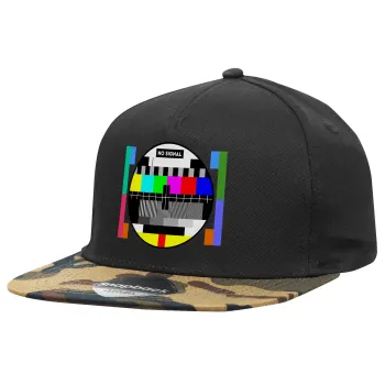 No signal, Adult Flat Snapback Hat Black/Camouflage, (100% COTTON TWILL, ADULT, UNISEX, ONE SIZE)