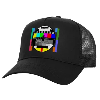 No signal, Structured Trucker Adult Hat, with Mesh, Black (100% COTTON, ADULT, UNISEX, ONE SIZE)