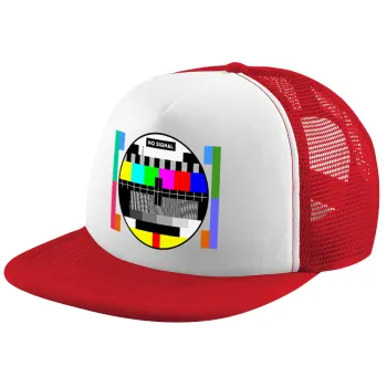 No signal, Adult Soft Trucker Hat with Red/White Mesh (POLYESTER, ADULT, UNISEX, ONE SIZE)