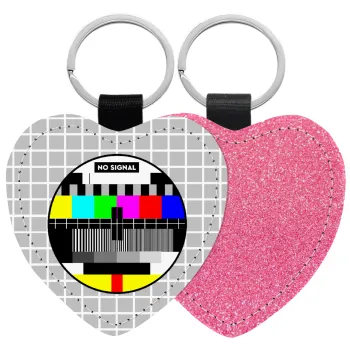 No signal, Μπρελόκ PU δερμάτινο glitter καρδιά ΡΟΖ