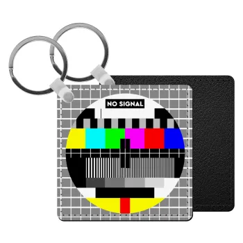 No signal, Μπρελόκ Δερματίνη, τετράγωνο ΜΑΥΡΟ (5x5cm)