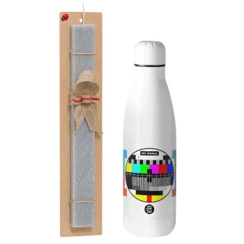No signal, Easter Set, metallic stainless thermos bottle (500ml) & scented flat Easter candle (30cm) (GRAY)