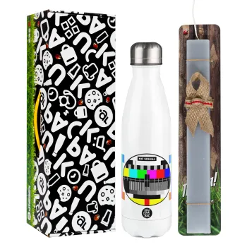 No signal, Easter candle, metallic white thermos bottle (500ml) & aromatic flat candle (30cm) (GRAY)