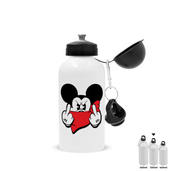 Mickey fuck off, Metal water bottle, White, aluminum 500ml