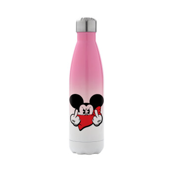 Mickey fuck off, Metal mug thermos Pink/White (Stainless steel), double wall, 500ml