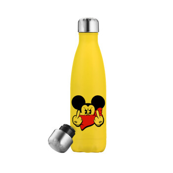 Mickey fuck off, Yellow Stainless Steel Metallic Thermos, double-walled, 500ml